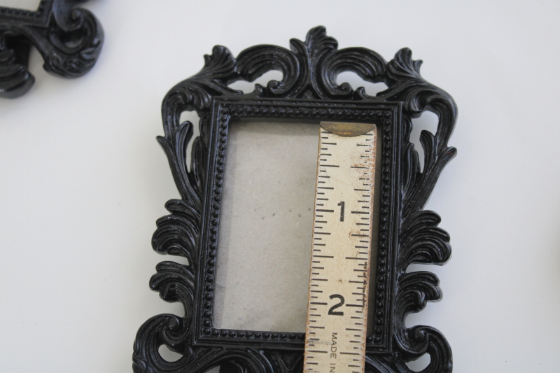 photo of black painted ornate molded resin frames, mini easel stand frames french country style #3