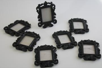 catalog photo of black painted ornate molded resin frames, mini easel stand frames french country style