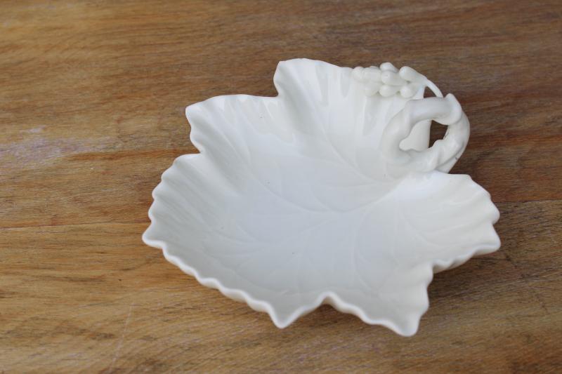 photo of blanc de chine pure white porcelain dish, small bowl grape leaf w/ vine & grapes #1