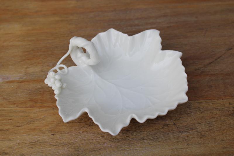 photo of blanc de chine pure white porcelain dish, small bowl grape leaf w/ vine & grapes #4