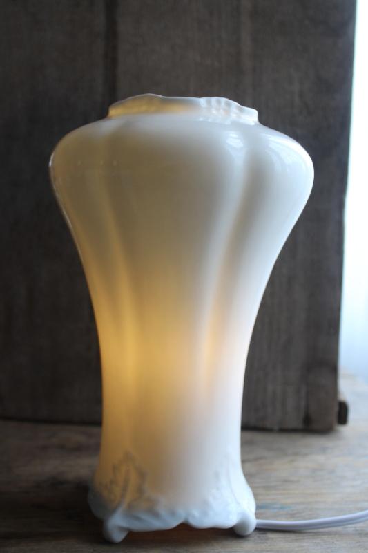 photo of blanc de chine white porcelain china lamp, urn shape open vase w/ electric candle bulb #1