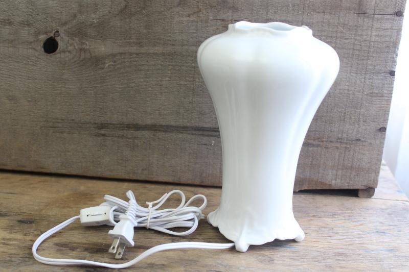 photo of blanc de chine white porcelain china lamp, urn shape open vase w/ electric candle bulb #5