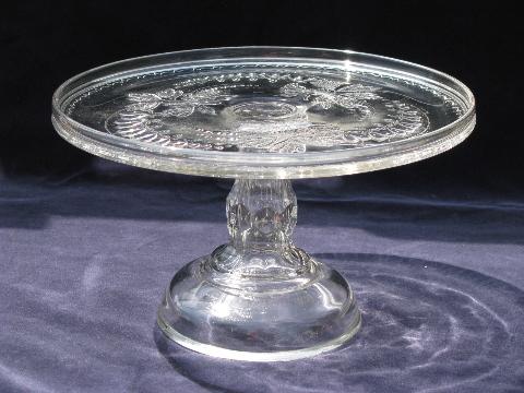 photo of bleeding hearts floral, antique 19th century vintage pressed glass cake stand #1