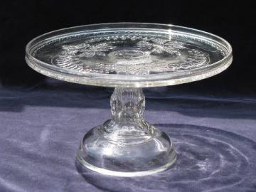 catalog photo of bleeding hearts floral, antique 19th century vintage pressed glass cake stand