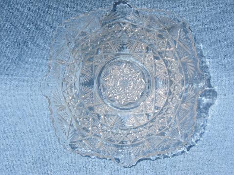 photo of block & fan pattern vintage EAPG pressed glass, large fruit bowl #2