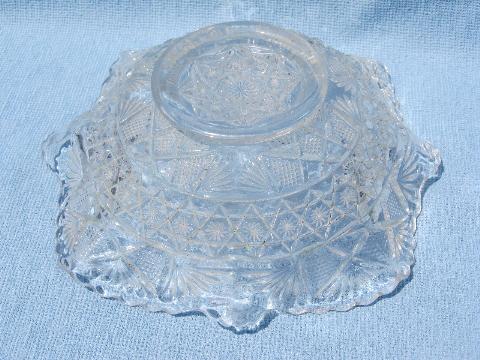 photo of block & fan pattern vintage EAPG pressed glass, large fruit bowl #3