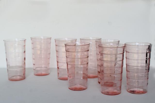 photo of block optic pink depression glass tumblers, 1930s vintage Anchor Hocking glassware #1