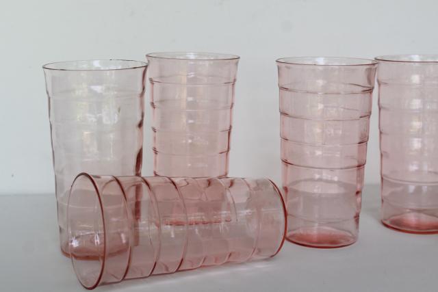 photo of block optic pink depression glass tumblers, 1930s vintage Anchor Hocking glassware #2