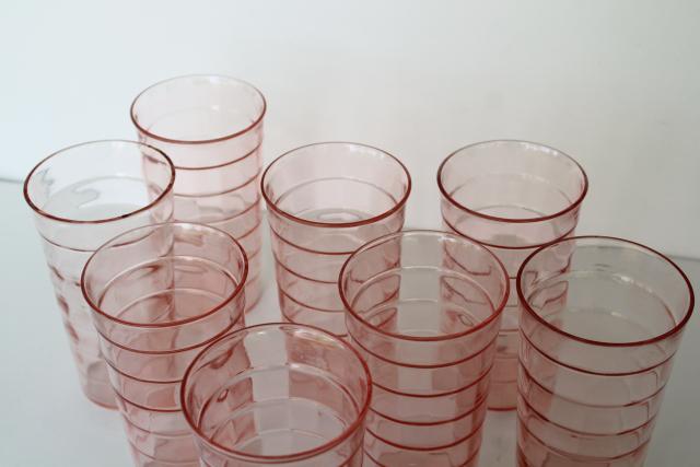 photo of block optic pink depression glass tumblers, 1930s vintage Anchor Hocking glassware #3