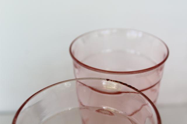 photo of block optic pink depression glass tumblers, 1930s vintage Anchor Hocking glassware #4