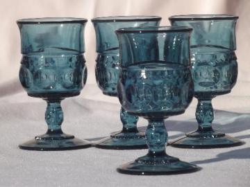 catalog photo of blue King's Crown vintage cordial wine glasses, Kings Crown Indiana glass