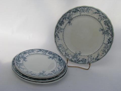 photo of blue and white antique 1890s English transferware china plates lot #1