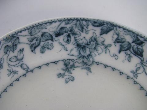 photo of blue and white antique 1890s English transferware china plates lot #5