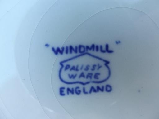 photo of blue and white delft style Windmill vintage china plates, Palissy Ware England #4