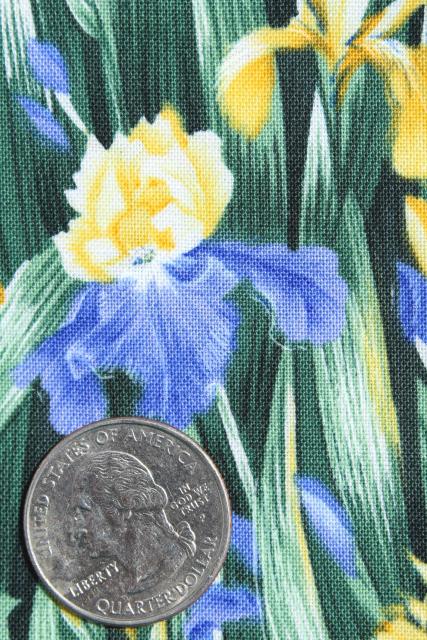 photo of blue and yellow iris flowers, floral print cotton quilting fabric #2