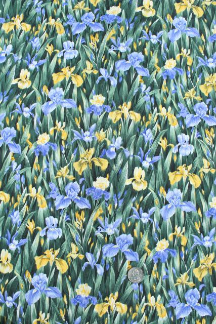 photo of blue and yellow iris flowers, floral print cotton quilting fabric #3