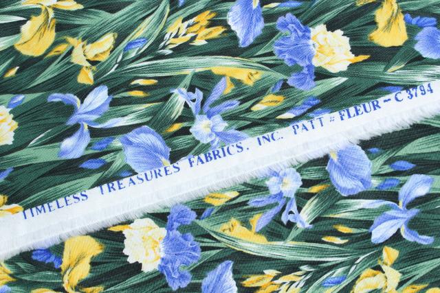 photo of blue and yellow iris flowers, floral print cotton quilting fabric #4