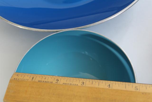 photo of blue & aqua enamel metal bowls, Scandinavian modern mid-century vintage  #10