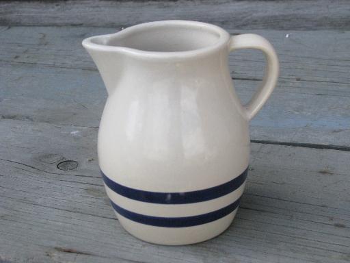 photo of blue band stoneware milk pitcher, Robinson Ransbottom pottery Roseville #1