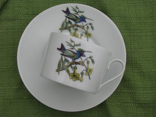 photo of blue bird and flowers 50s 60s vintage GDA Limoges china cup and saucer set #1