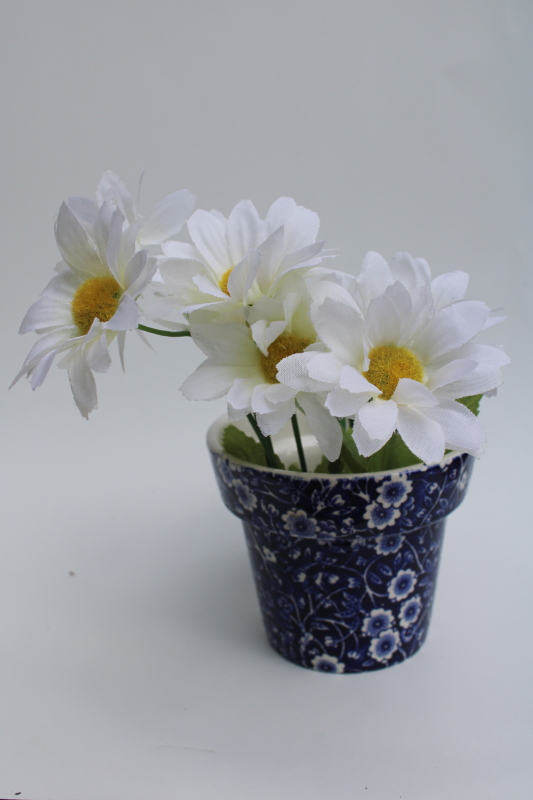 photo of blue calico chintz print Staffordshire china, flower pot planter vintage England #2