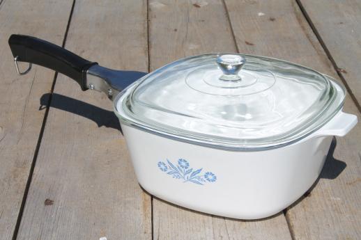 photo of blue cornflower vintage Corningware 2 1/2 qt casserole dish w/ separate handle #1