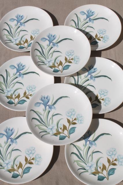 photo of blue crocus spring flowers pattern vintage china plates, Crown potteries pottery dishes #2