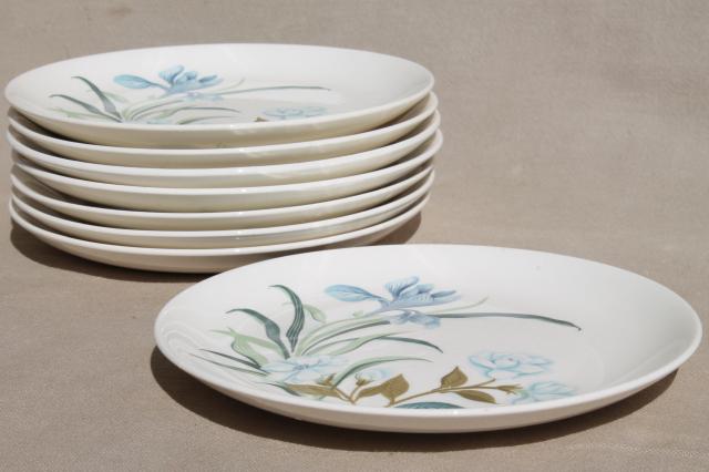 photo of blue crocus spring flowers pattern vintage china plates, Crown potteries pottery dishes #4