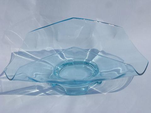 photo of blue depression glass muffin stand or fruit bowl, vintage Imperial #2