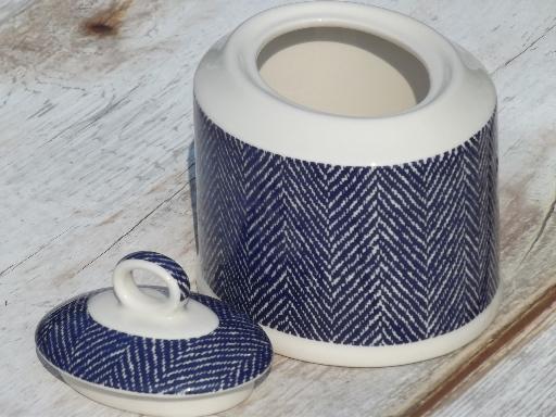 photo of blue herringbone tweed china sugar bowl, vintage Royal Stafford England #2