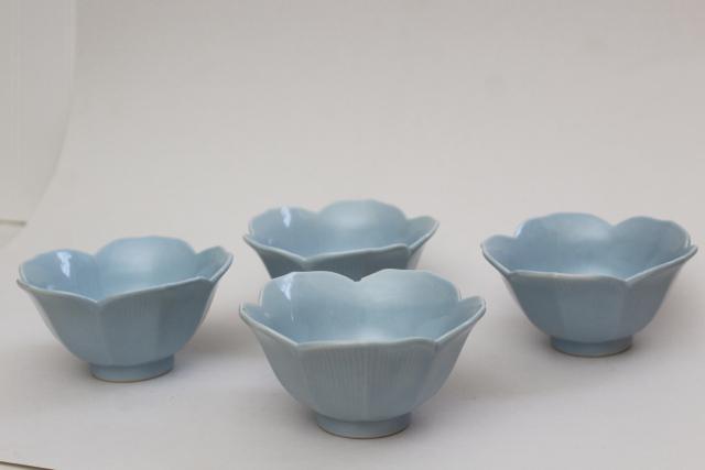 photo of blue porcelain lotus flower rice bowls, vintage china dishes made in Japan #1