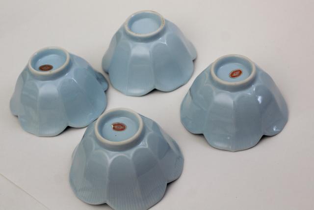 photo of blue porcelain lotus flower rice bowls, vintage china dishes made in Japan #2