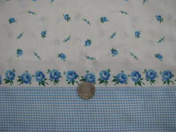 catalog photo of blue roses floral, vintage border print cotton fabric for pillowcases