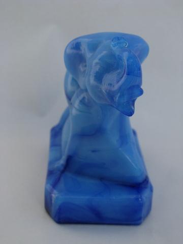 photo of blue slag glass figural paperweight, elephant figure #2