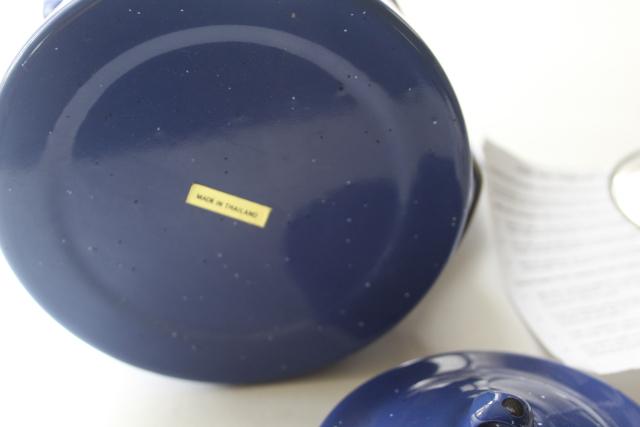 photo of blue speckled enamel ware perculator, vintage coffee pot for camp fire or stove top #4