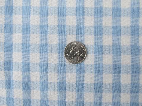 photo of blue striped & woven check cotton seersucker textured cotton fabric #3