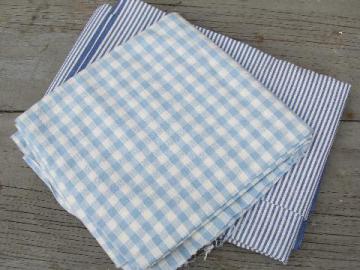 catalog photo of blue striped & woven check cotton seersucker textured cotton fabric