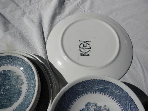 photo of blue & white Currier & Ives china set, vintage Anchor Hocking ironstone #3