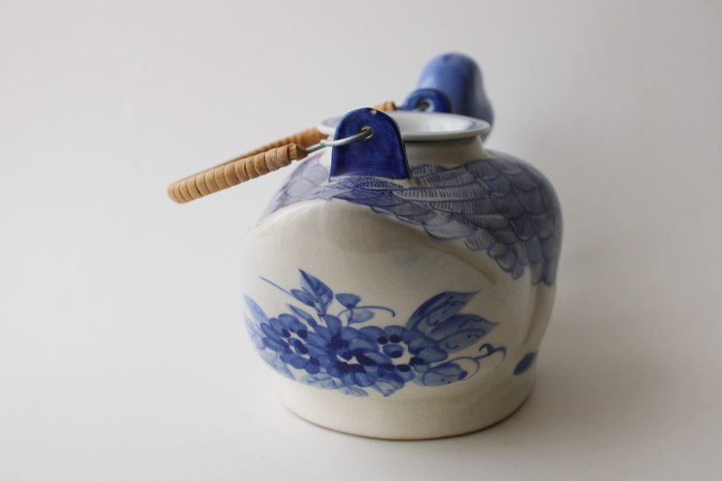 photo of blue & white chinoiserie porcelain, vintage China teapot w/ duck shape #5