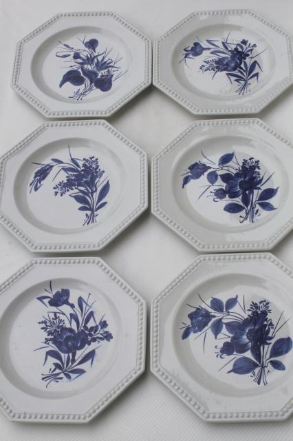 photo of blue & white floral hand-painted earthenware plates, vintage Italian pottery #1