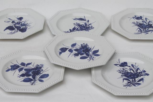 photo of blue & white floral hand-painted earthenware plates, vintage Italian pottery #3