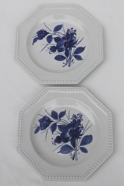 photo of blue & white floral hand-painted earthenware plates, vintage Italian pottery #4