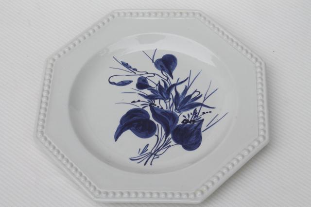 photo of blue & white floral hand-painted earthenware plates, vintage Italian pottery #6