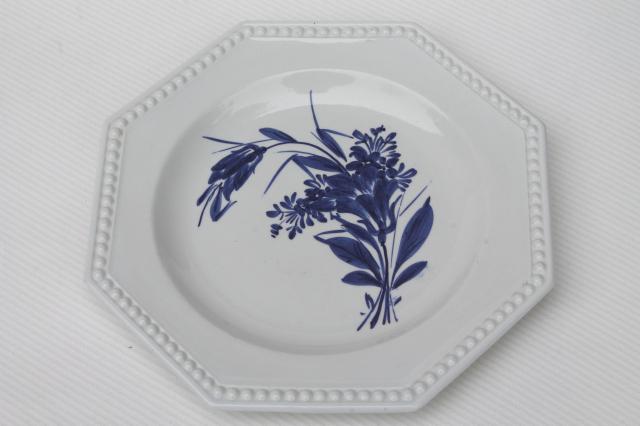 photo of blue & white floral hand-painted earthenware plates, vintage Italian pottery #7