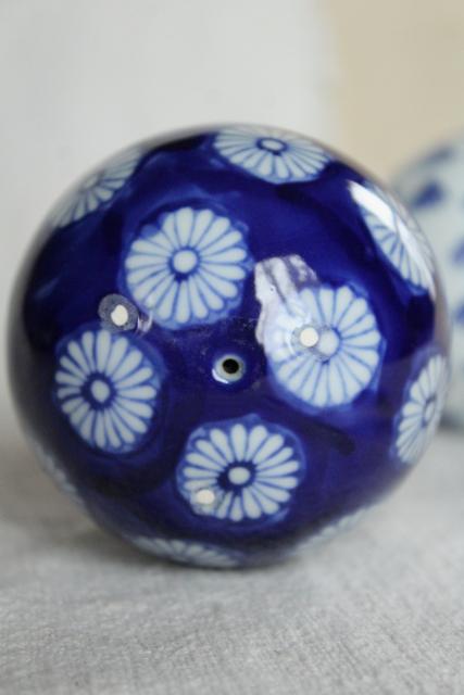 photo of blue & white porcelain china carpet balls, 1990s vintage Victorian style decorative ornaments #4