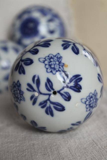 photo of blue & white porcelain china carpet balls, 1990s vintage Victorian style decorative ornaments #10