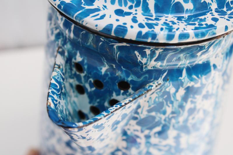 photo of blue & white splatterware enamelware coffee pot for camp or vintage kitchen #2