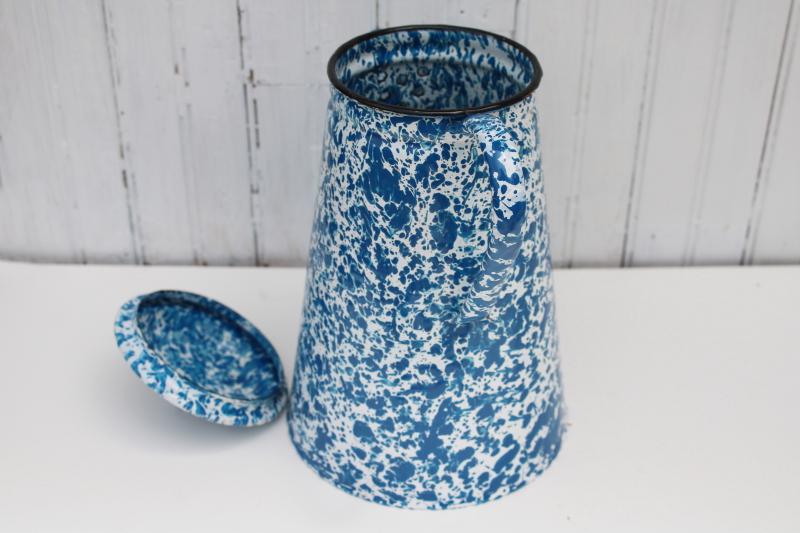 photo of blue & white splatterware enamelware coffee pot for camp or vintage kitchen #3