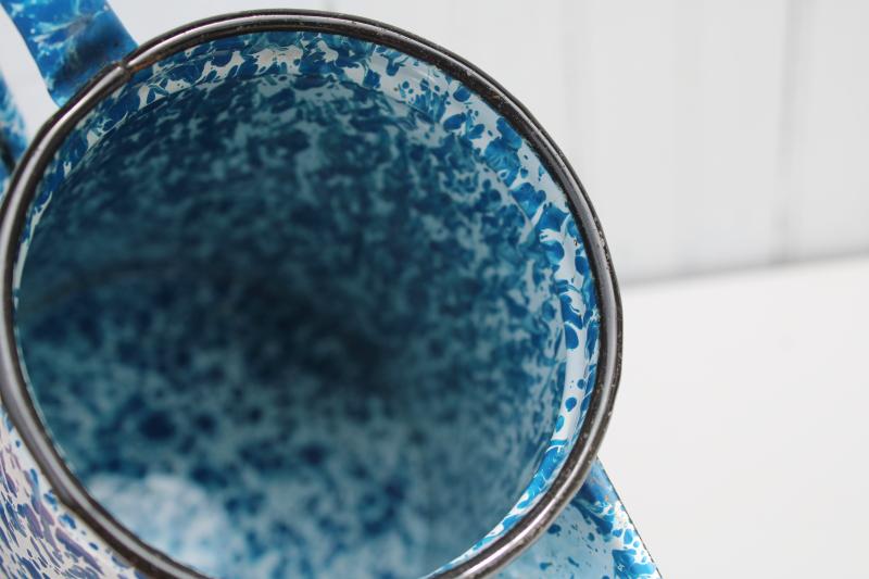 photo of blue & white splatterware enamelware coffee pot for camp or vintage kitchen #8