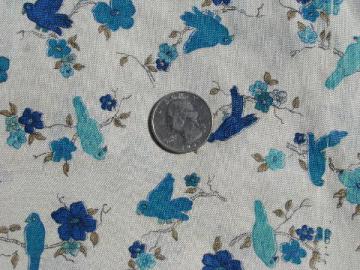 catalog photo of bluebirds blue birds print, vintage cotton fabric, quilting weight